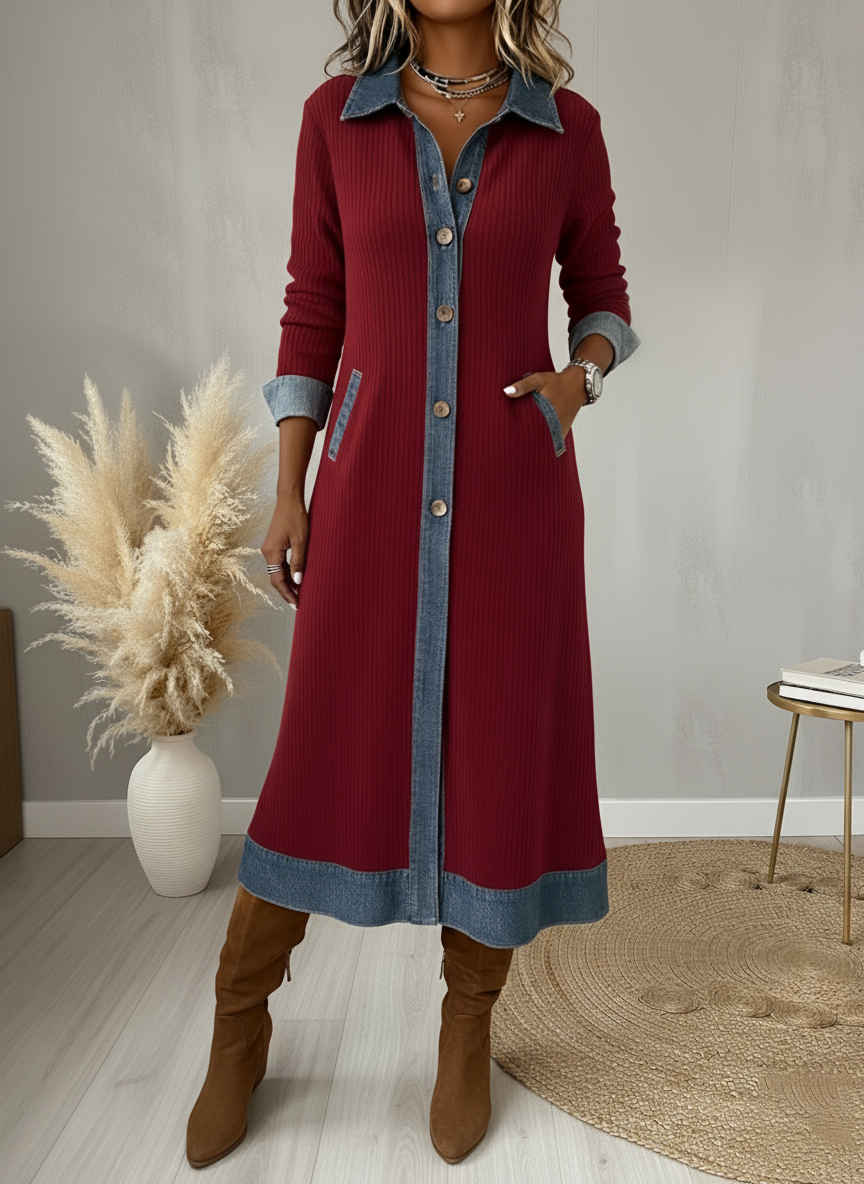 Robe Daryana – Patchwork Denim & Velours Côtelé