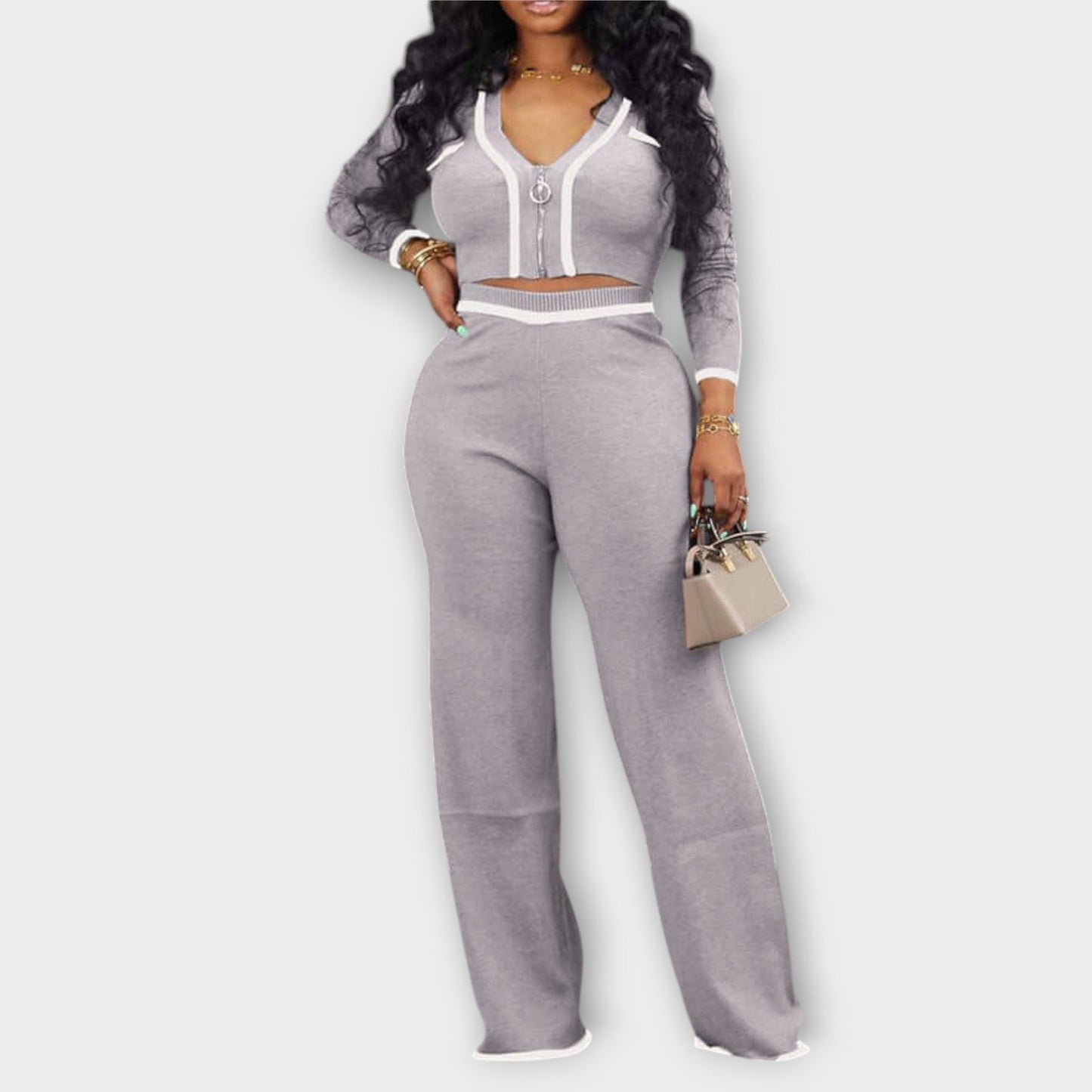 Ava - Ribbed V-Neck 2-Piece Lounge Set