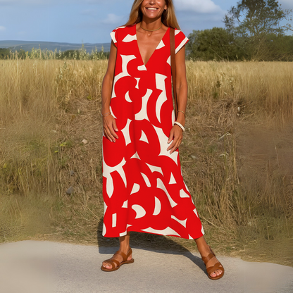 Megan™ | Printed V-Neck Maxi Dress