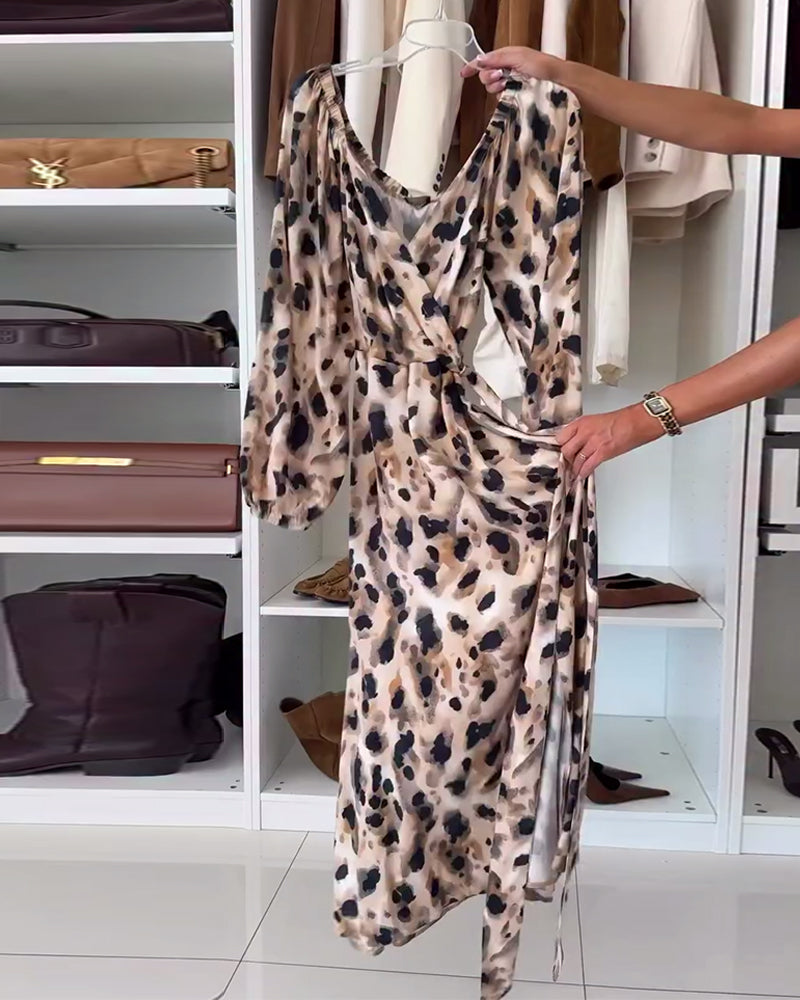 Printed V-Neck Sexy Dress