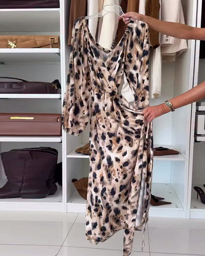 Printed V-Neck Sexy Dress