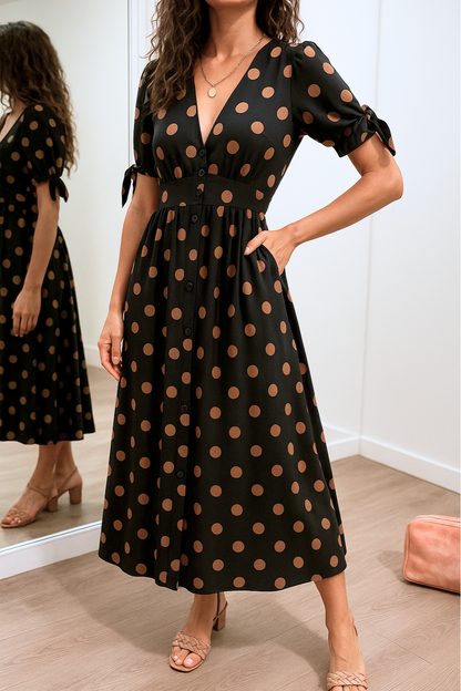 Josie™ | Elegant Satin Polka Dots Dress