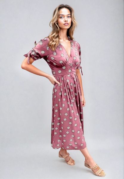 Cali™ | Elegant Polka Dot V-Neck Dress