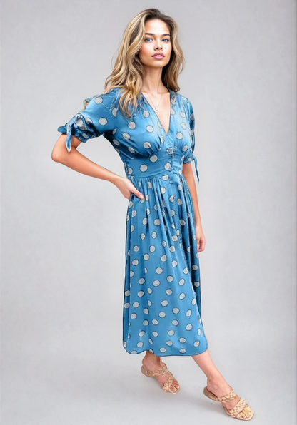 Cali™ | Elegant Polka Dot V-Neck Dress