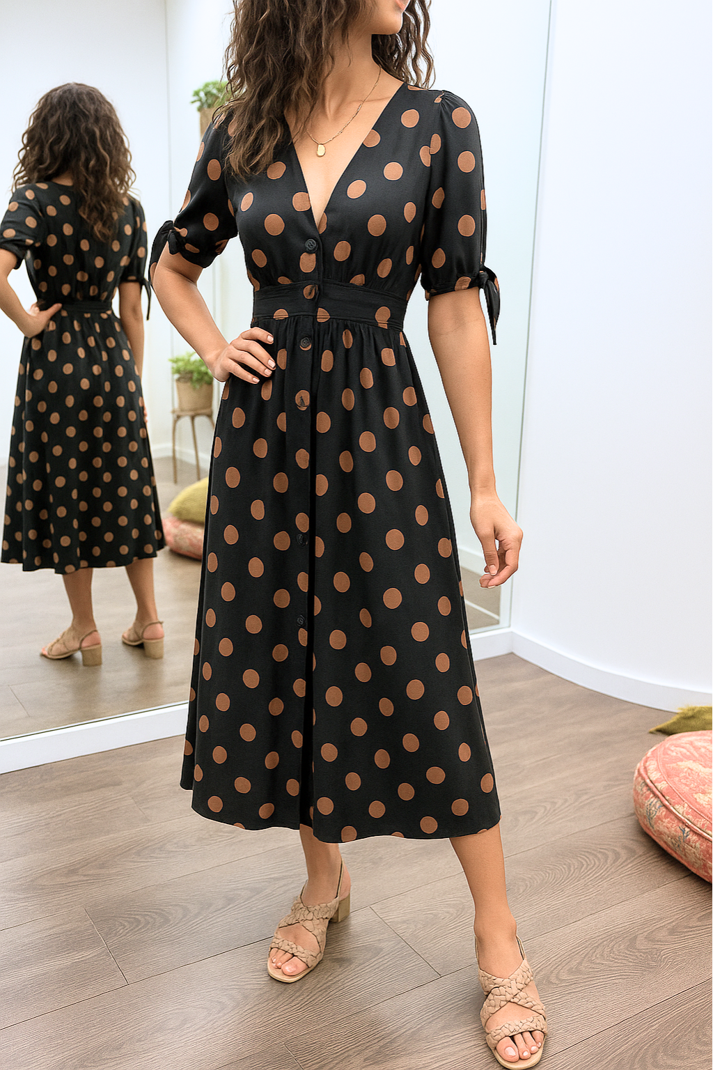 Josie™ | Elegant Satin Polka Dots Dress