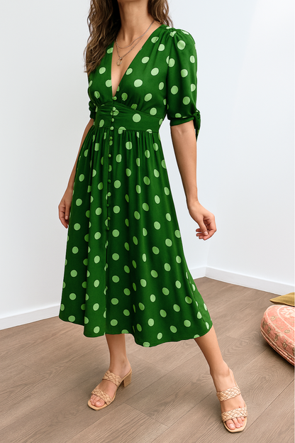Josie™ | Elegant Satin Polka Dots Dress