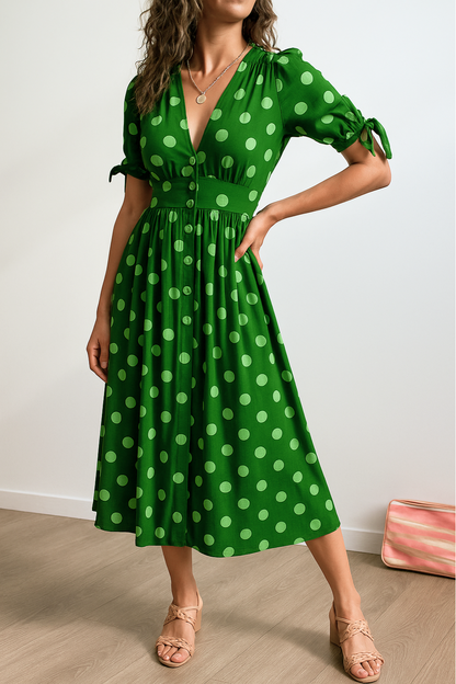 Josie™ | Elegant Satin Polka Dots Dress