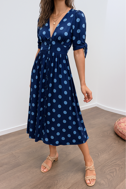 Josie™ | Elegant Satin Polka Dots Dress