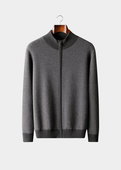 100% CASHMERE JACQUARD ZIP CARDIGAN