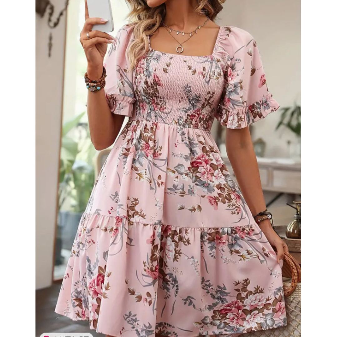 ISOLDE™ – Vintage Floral Flounce Sleeve Summer Dress