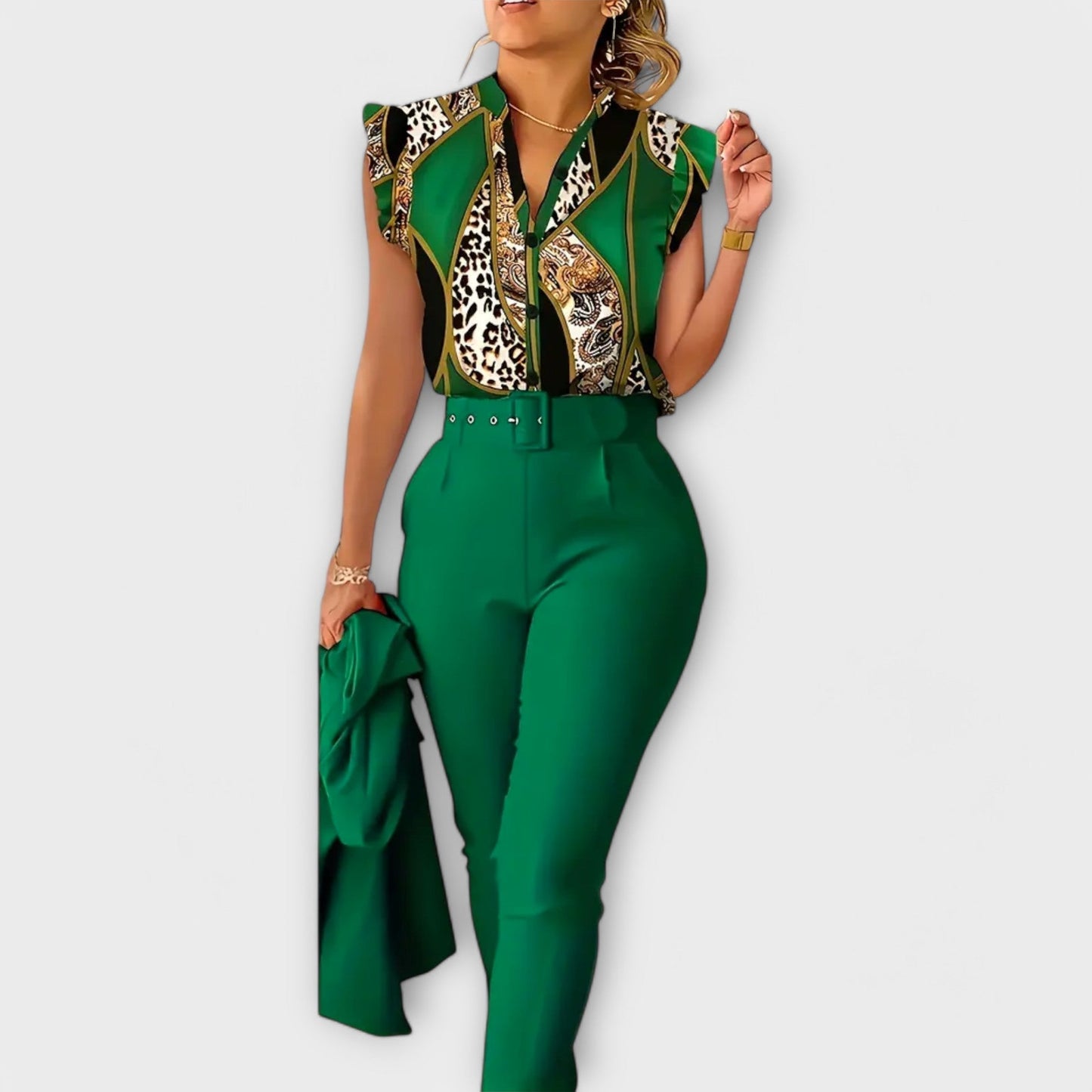 Leopard Print & Solid Color Two-Piece Set