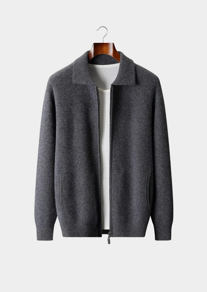 100% CASHMERE ZIP POLO CARDIGAN