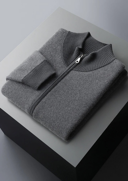 100% CASHMERE JACQUARD ZIP CARDIGAN