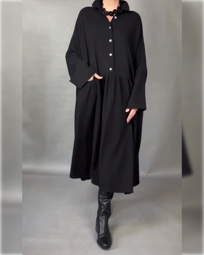 Oversized A-Line Dress with Button Collar