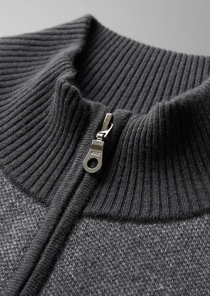 100% CASHMERE JACQUARD ZIP CARDIGAN