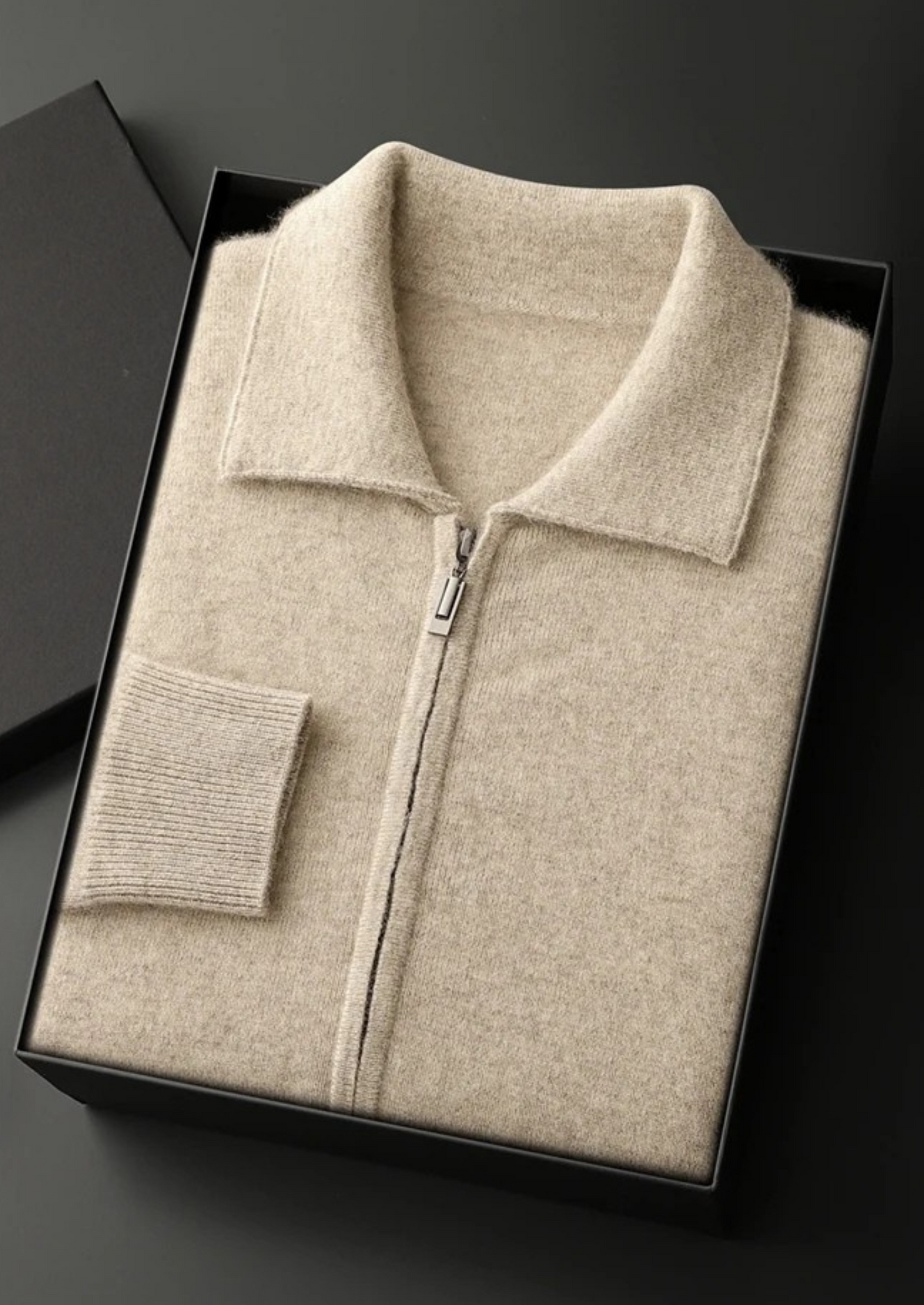 100% CASHMERE ZIP POLO CARDIGAN