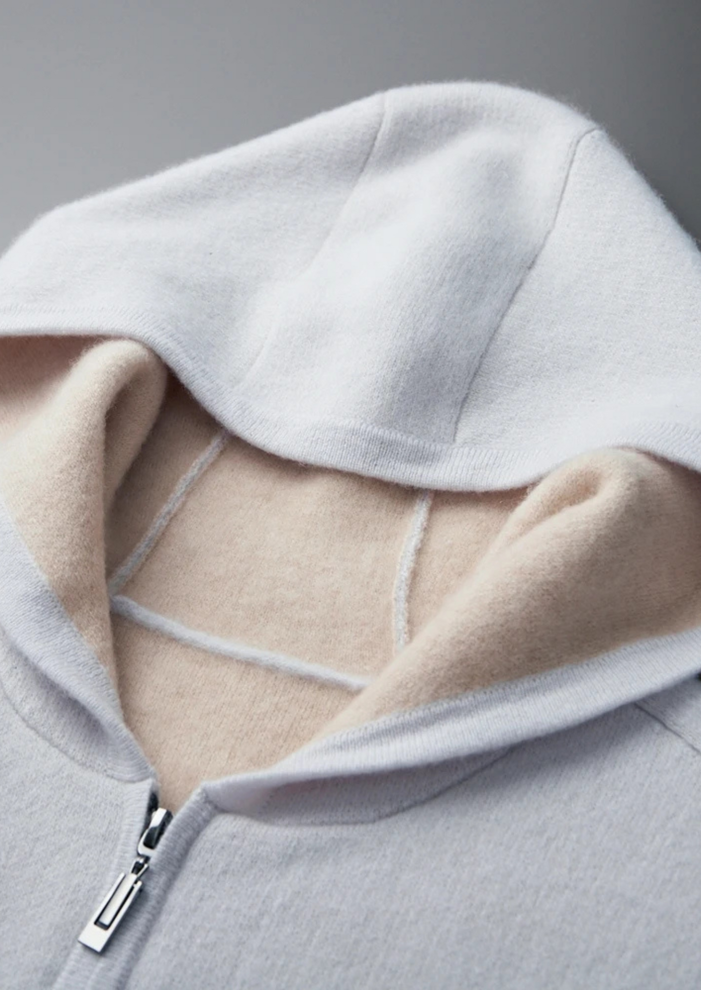 100% CASHMERE TWO -TONE ZIPPER HOODIE