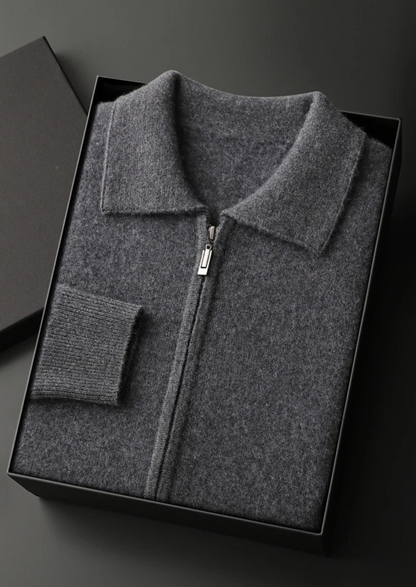 100% CASHMERE ZIP POLO CARDIGAN