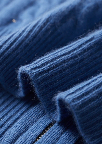 100% CASHMERE CABLE KNIT ZIPPER HOODIE