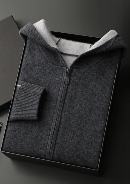 100% CASHMERE TWO -TONE ZIPPER HOODIE