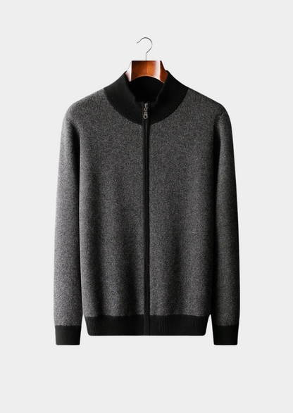 100% CASHMERE JACQUARD ZIP CARDIGAN