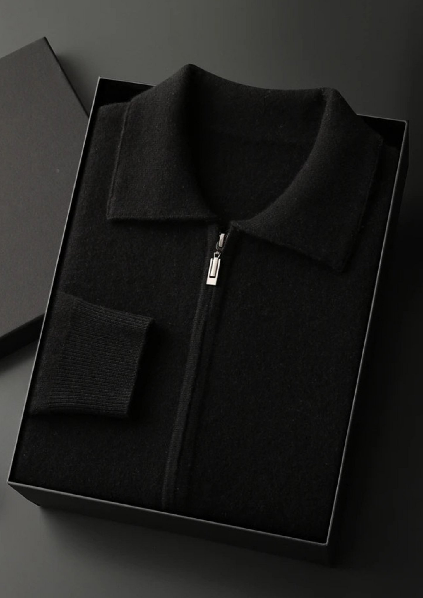 100% CASHMERE ZIP POLO CARDIGAN