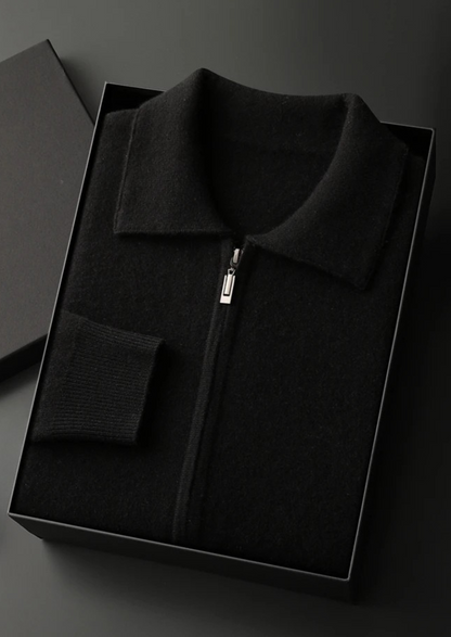 100% CASHMERE ZIP POLO CARDIGAN