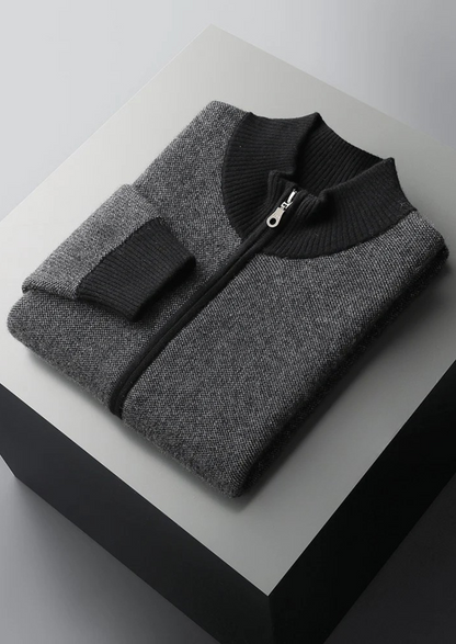 100% CASHMERE JACQUARD ZIP CARDIGAN