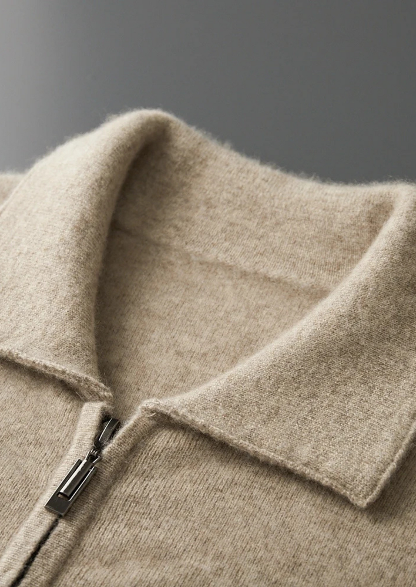 100% CASHMERE ZIP POLO CARDIGAN