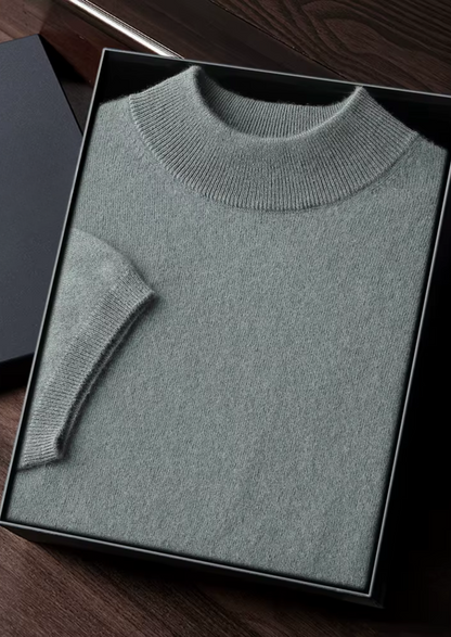 100% CASHMERE MOCK NECK T-SHIRT