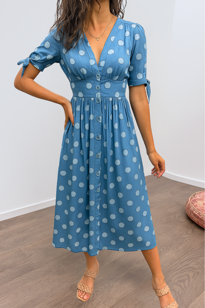 Josie™ | Elegant Satin Polka Dots Dress
