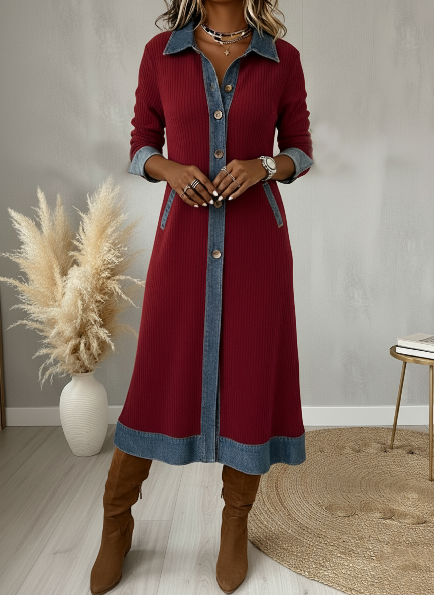 Robe Daryana – Patchwork Denim & Velours Côtelé
