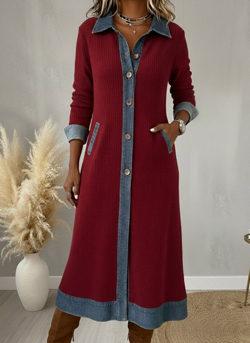 Robe Daryana – Patchwork Denim & Velours Côtelé