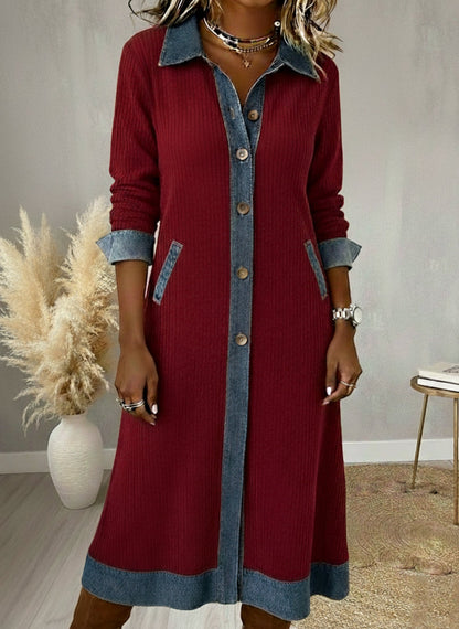 Robe Daryana – Patchwork Denim & Velours Côtelé