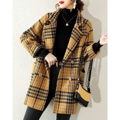 Bohemian Yellow Peter Pan Collar Plaid Coat Winter