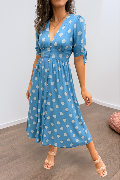 Josie™ | Elegant Satin Polka Dots Dress