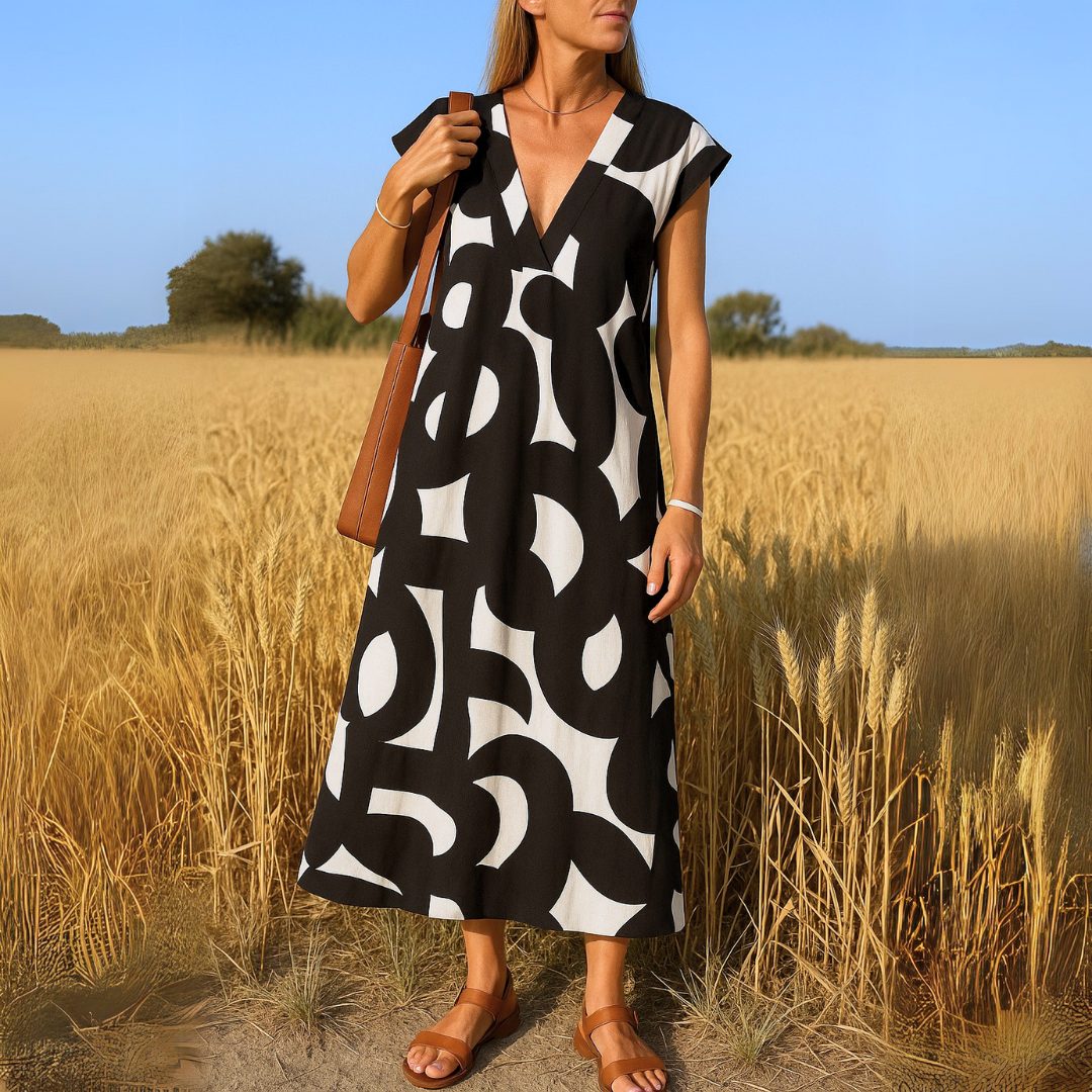 Megan™ | Printed V-Neck Maxi Dress