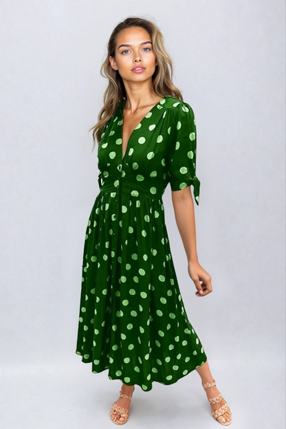Cali™ | Elegant Polka Dot V-Neck Dress