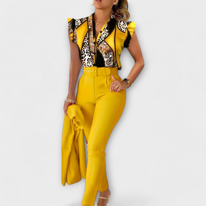 Leopard Print & Solid Color Two-Piece Set