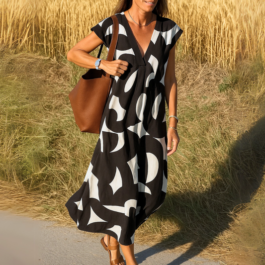 Megan™ | Printed V-Neck Maxi Dress