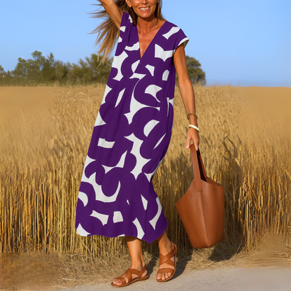 Megan™ | Printed V-Neck Maxi Dress