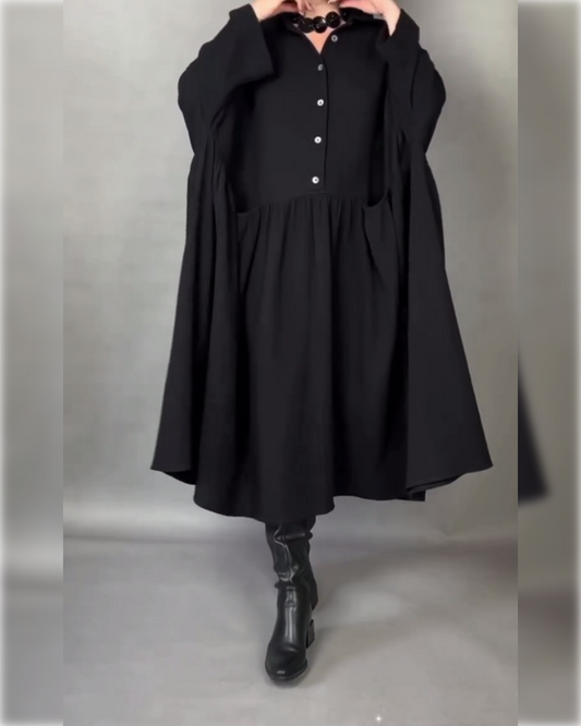 Oversized A-Line Dress with Button Collar