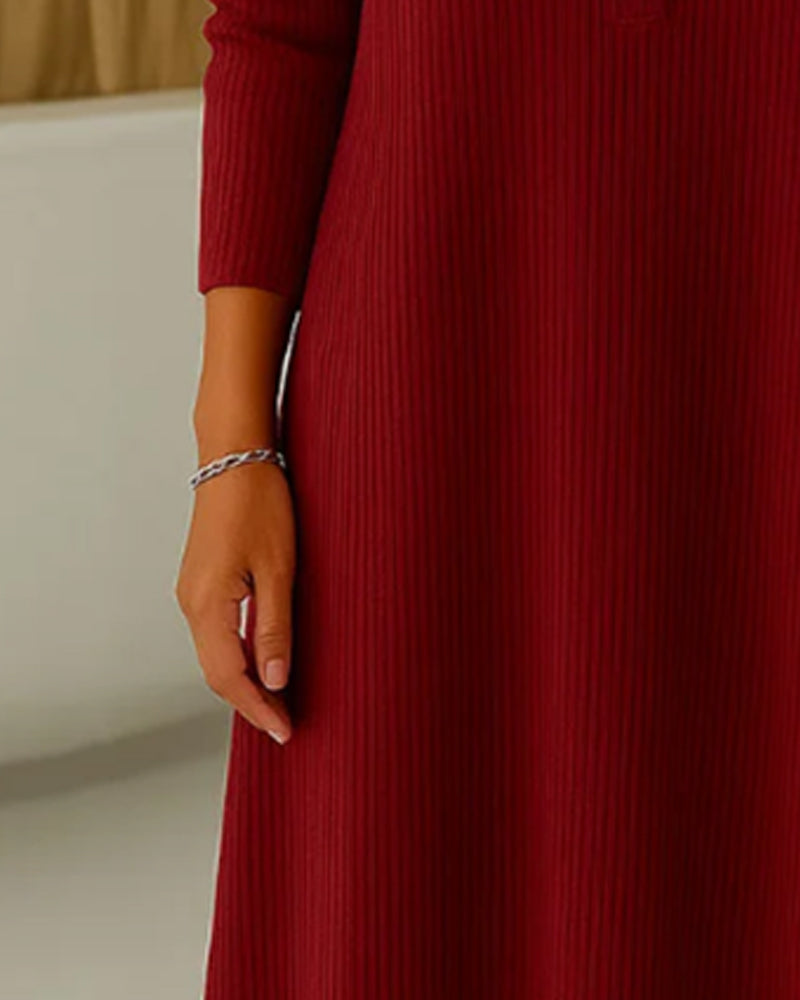 Long Sleeve Loose Fit Ribbed Dress