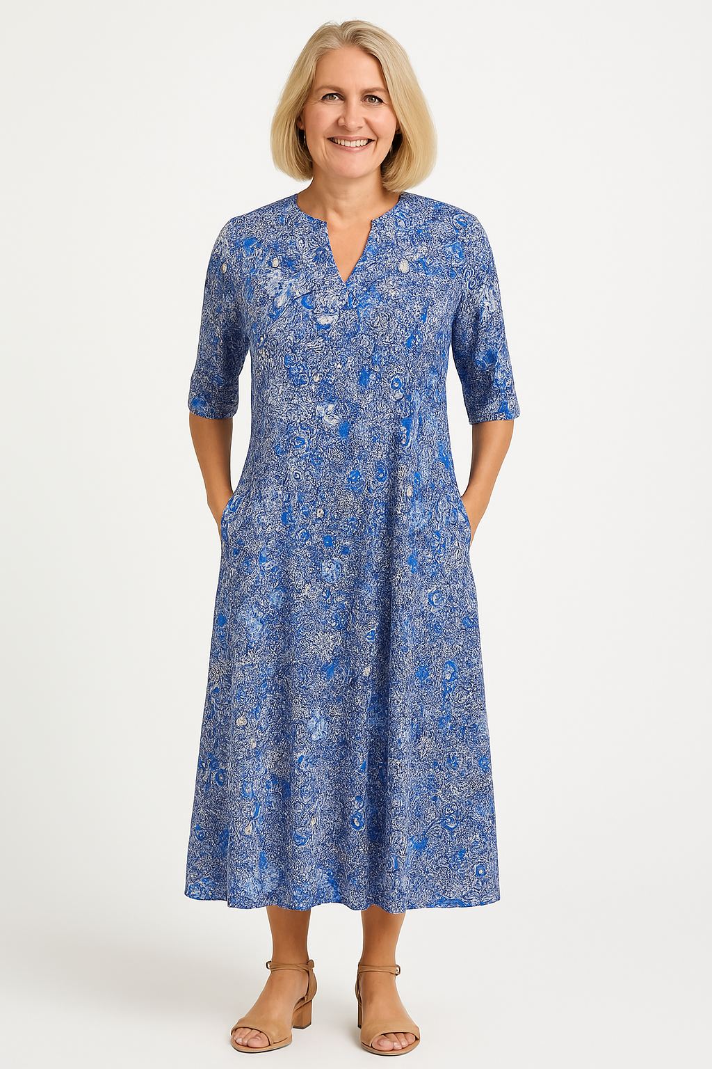 Lerina™ | Floral V-Neck Midi Dress