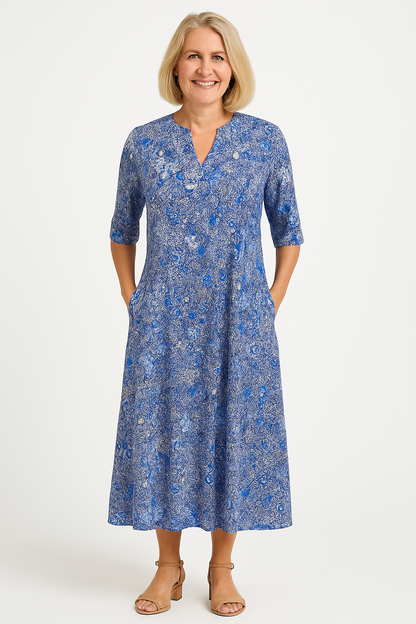 Lerina™ | Floral V-Neck Midi Dress