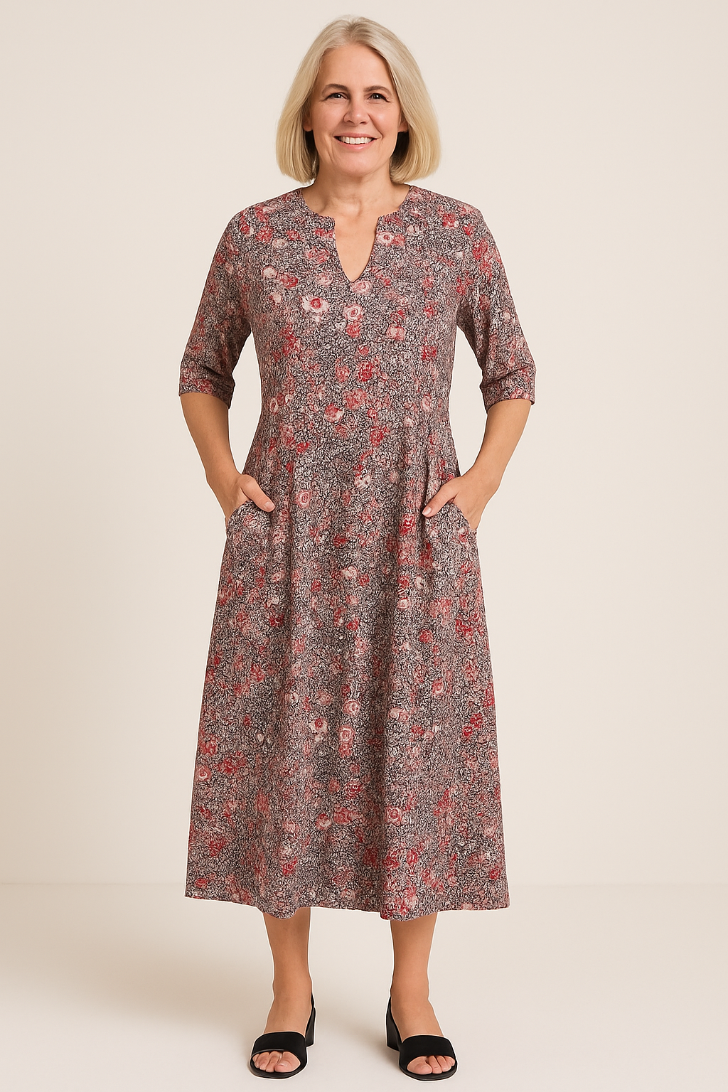 Lerina™ | Floral V-Neck Midi Dress