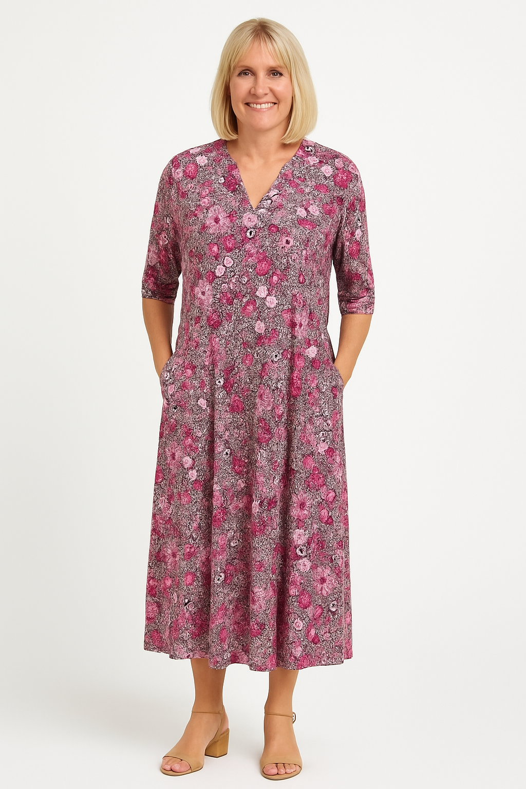 Lerina™ | Floral V-Neck Midi Dress