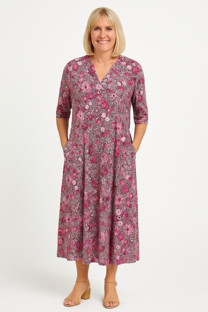 Lerina™ | Floral V-Neck Midi Dress