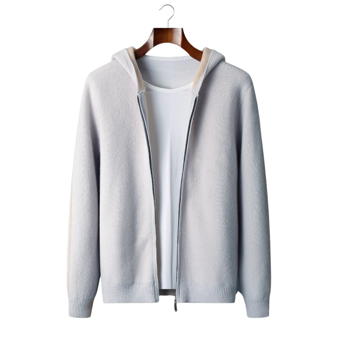 100% CASHMERE TWO -TONE ZIPPER HOODIE