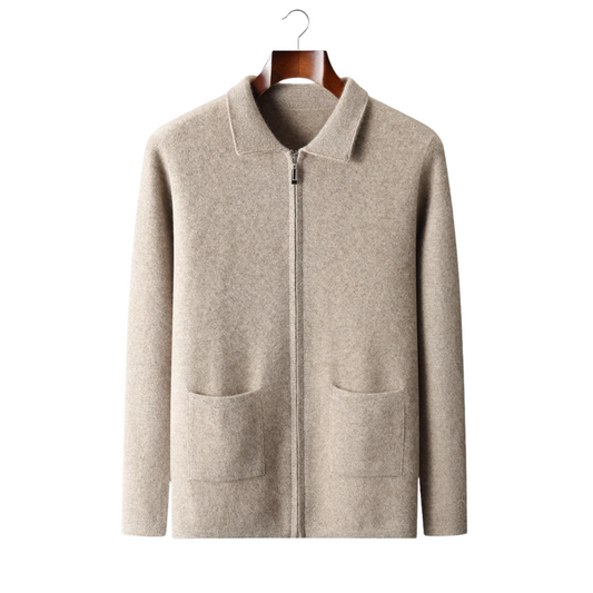 100% CASHMERE ZIPPER CARDIGAN